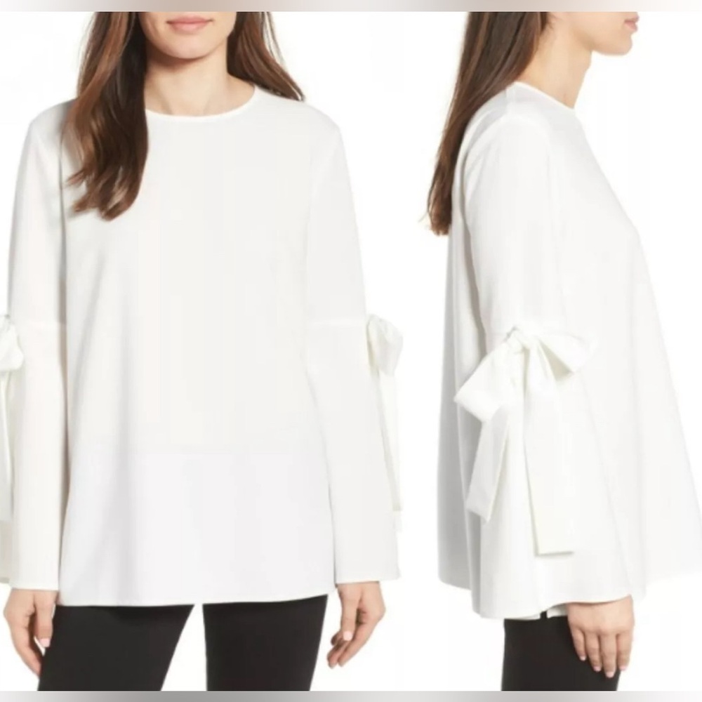Halogen | Bell Flare Sleeve Tie Bow Tunic Blouse | Size Large